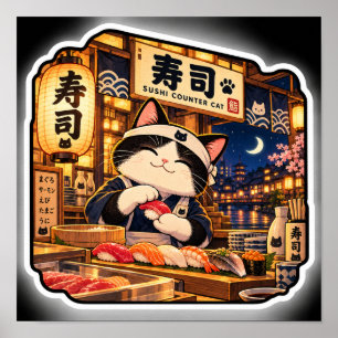 Sushi Bar Cat Poster Japanse Sushi Bar Kunst