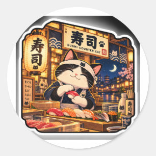 Sushi Bar Cat Sticker Japanse Sushi Bar Kunst