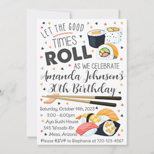 Sushi Birthday Invitation, Sushi Uitnodiging (Voorkant)