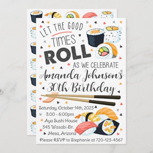 Sushi Birthday Invitation, Sushi Uitnodiging (Voorkant / Achterkant)
