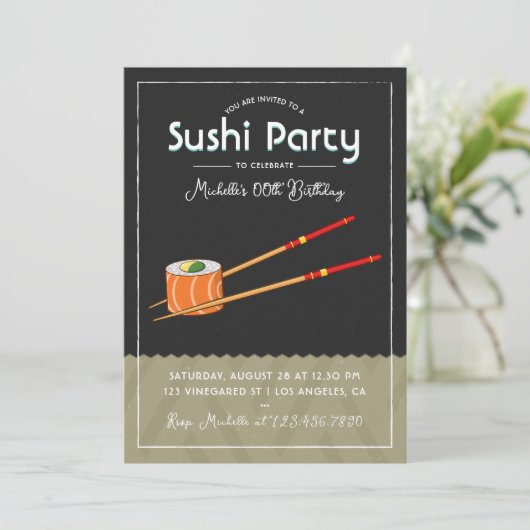 Sushi Birthday Party Invitation Kaart (Staand voorkant)