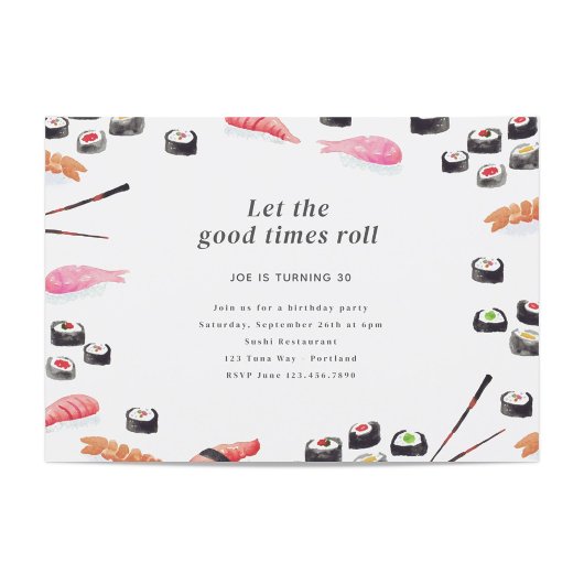 Sushi Birthday Party Invitation Kaart