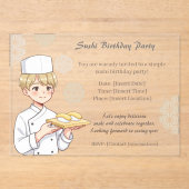 Sushi Birthday Party Invitation with Cute Anime  Acryl Uitnodigingen (Voorkant)