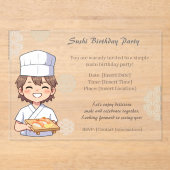 Sushi Birthday Party Invitation with Cute Anime Acryl Uitnodigingen (Voorkant)