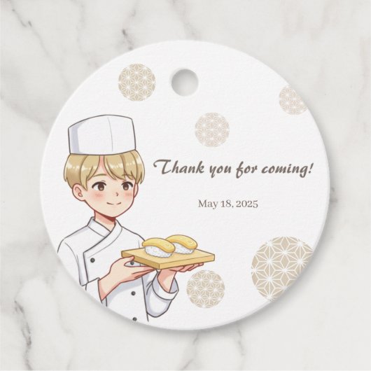 Sushi Birthday Party Invitation with Cute Anime Bedankjes Labels (Voorkant)