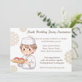Sushi Birthday Party Invitation with Cute Anime Kaart (Staand voorkant)