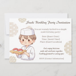 Sushi Birthday Party Invitation with Cute Anime  Kaart