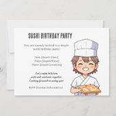 Sushi Birthday Party Invitation with Cute Anime  Kaart (Voorkant)