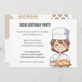 Sushi Birthday Party Invitation with Cute Anime  Kaart