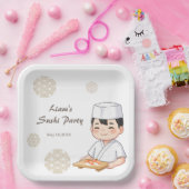 Sushi Birthday Party Invitation with Cute Anime  Papieren Bordje (Feest)