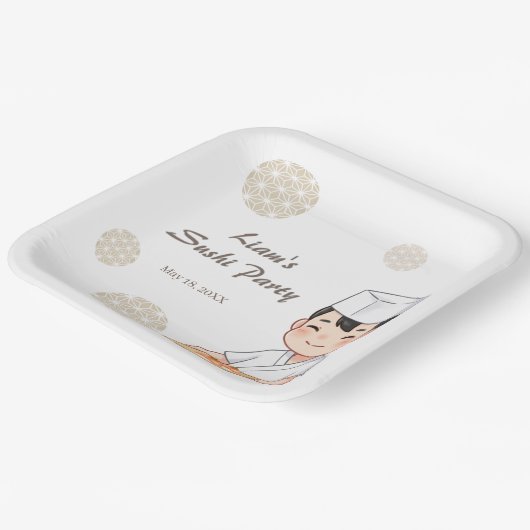 Sushi Birthday Party Invitation with Cute Anime  Papieren Bordje (Gebogen)