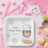 Sushi Birthday Party Invitation with Cute Anime  Papieren Bordje (Feest)