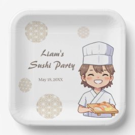 Sushi Birthday Party Invitation with Cute Anime  Papieren Bordje