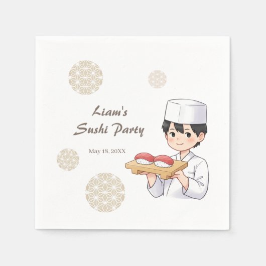 Sushi Birthday Party Invitation with Cute Anime Servet (Voorkant)