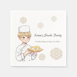 Sushi Birthday Party Invitation with Cute Anime  Servet
