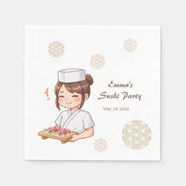 Sushi Birthday Party Invitation with Cute Anime  Servet