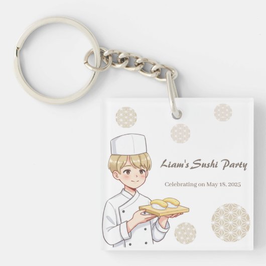 Sushi Birthday Party Invitation with Cute Anime  Sleutelhanger (voorkant)