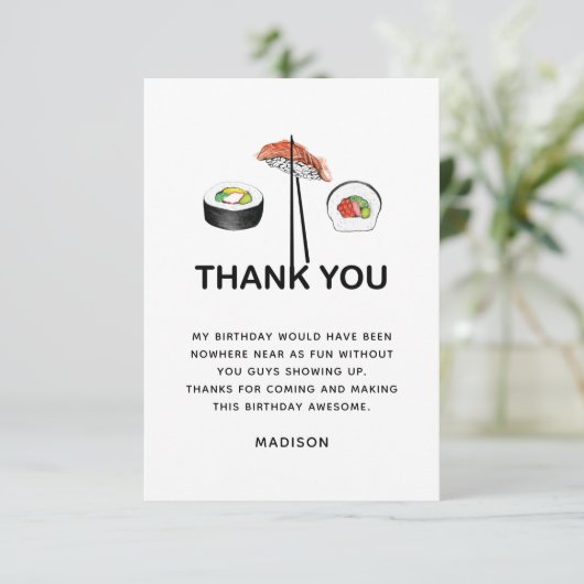 Sushi Birthday Party Modern Personalized Bedankkaart (Staand voorkant)