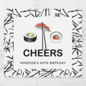 Sushi Birthday Party Personalized Cheers Sparkling Wijnetiket (Enkel label)