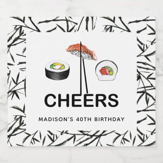 Sushi Birthday Party Personalized Cheers Sparkling Wijnetiket (Enkel label)