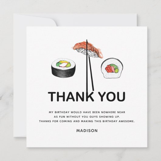 Sushi Birthday Party Personalized Modern Bedankkaart (Voorkant)