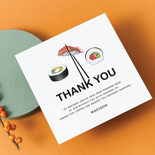 Sushi Birthday Party Personalized Modern Bedankkaart