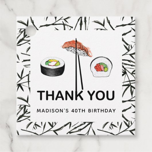 Sushi Birthday Specialized Black White Bedankjes Labels (Voorkant)