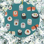 Sushi Blauwgroen keramische sierelementen Keramisch Ornament<br><div class="desc">Show je liefde voor sushi,  nigiri en maki rolt met deze leuke alternatieve kerstversiering. Originele kunst van Nic Squirrell. Probeer de andere vormen om te zien welke u verkiest,  of geef opdracht tot een verscheidenheid voor samenhangend decor!</div>