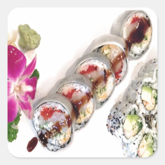 Sushi California Rolls Vierkante Sticker (Voorkant)