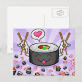 Sushi Cartoon Character Eating Lots of Shrimp Briefkaart (Voorkant / Achterkant)