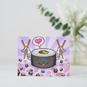 Sushi Cartoon Character Eating Lots of Shrimp Briefkaart (Staand voorkant)