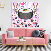 Sushi Cartoon Character Eating Lots of Shrimp Canvas Afdruk (Insitu (Woonkamer))