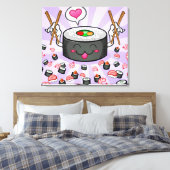 Sushi Cartoon Character Eating Lots of Shrimp Canvas Afdruk (Insitu (Slaapkamer))