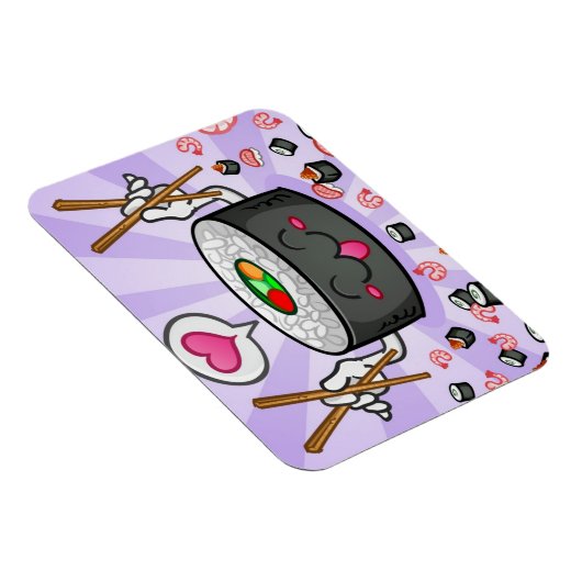Sushi Cartoon Character Eating Lots of Shrimp Magneet (Rechterzijde)