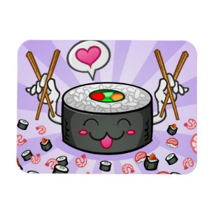 Sushi Cartoon Character Eating Lots of Shrimp Magneet