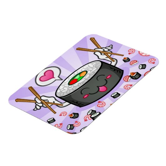 Sushi Cartoon Character Eating Lots of Shrimp Magneet (Linkerzijde)