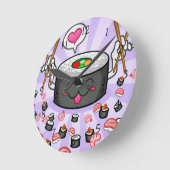 Sushi Cartoon Character Eating Lots of Shrimp Ronde Klok (Hoek)