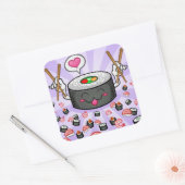 Sushi Cartoon Character Eating Lots of Shrimp Vierkante Sticker (Envelop)