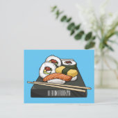 Sushi cartoon illustratie briefkaart (Staand voorkant)