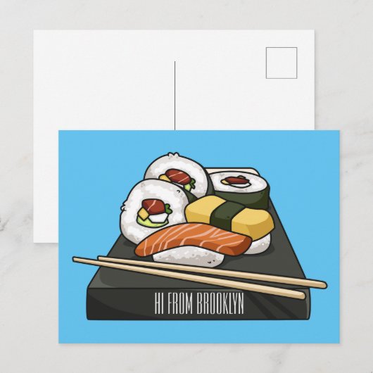 Sushi cartoon illustratie briefkaart (Voorkant / Achterkant)