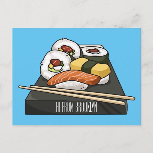 Sushi cartoon illustratie briefkaart (Voorkant)