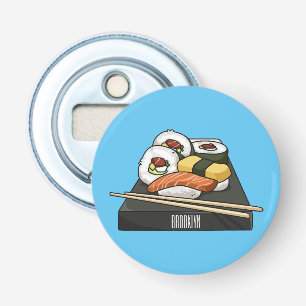 Sushi cartoon illustratie button flesopener