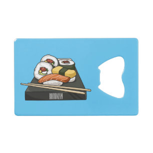 Sushi cartoon illustratie creditkaart flessenopener