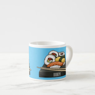 Sushi cartoon illustratie espresso kop