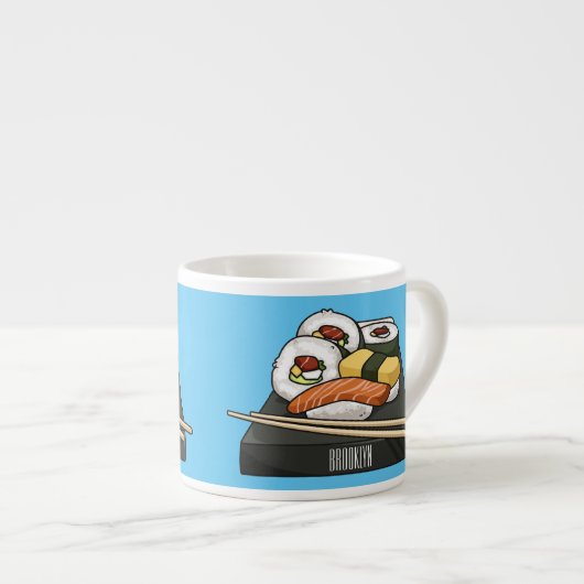 Sushi cartoon illustratie espresso kop (Voorkant rechts)