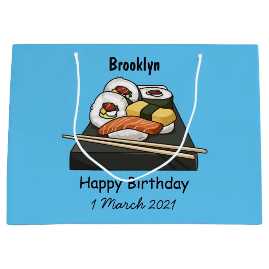 Sushi cartoon illustratie groot cadeauzakje (Voorkant)