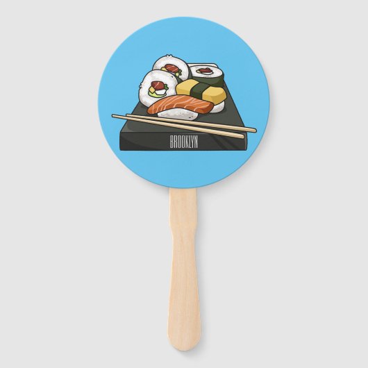 Sushi cartoon illustratie handwaaier (Voorkant)