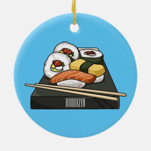 Sushi cartoon illustratie keramisch ornament (Achterkant)