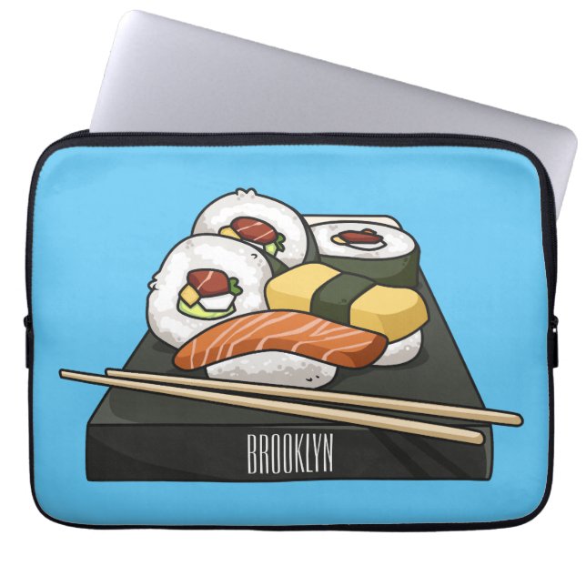 Sushi cartoon illustratie laptop sleeve (Voorkant)