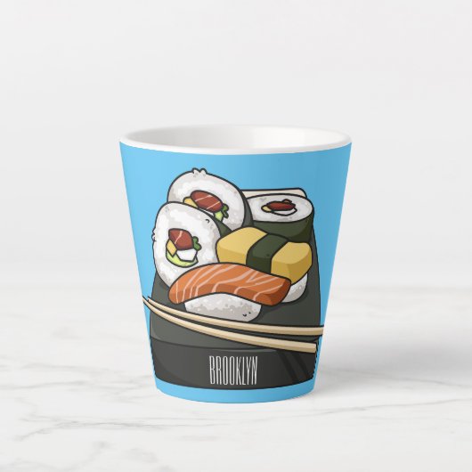 Sushi cartoon illustratie latte mok (Voorkant)